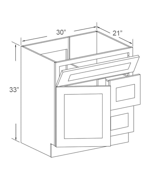 Vanity Sink Cabinet, Single Tilt-out Drawer, Single Left Door, Double Drawer (2 - RPE)