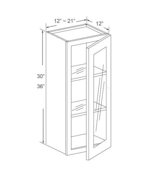 Wall Cabinet Glass Insert Door - 36”H Single Door, Two Adjustable Glass Shelves (2 - CHG)