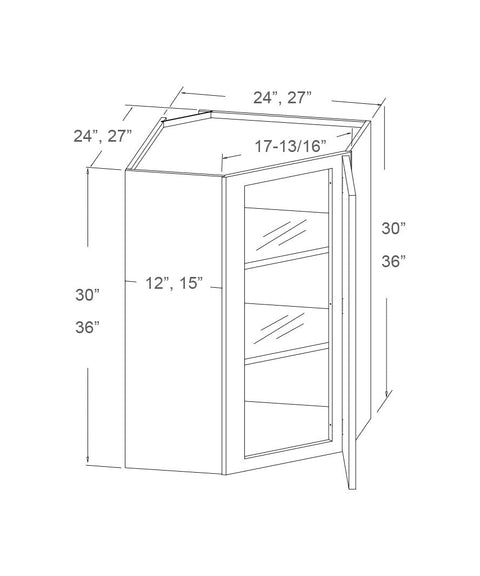 Wall Diagonal Corner Glass Insert Door - 36” High (2 - CGS)